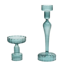 YICKYUE  -  2pcs/set decoration imple candlelight dinner table decoration Candlestick European dual using  Striped glass candlestick