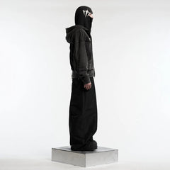 Hearujoy Y2K Ninja Hoodie Gothic Trendy Double Hat Design Functional Streetwear Vintage High Street Men Women Oversized Casual Pullover