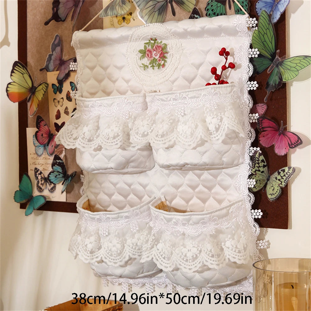YICKYUE  -  French Style Thickened Fabric Storage Bag Lace Embroidered  Door Rear Storage Bag Wardrobe Sundries And Fringe Storage Bag