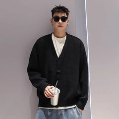 Hearujoy Knit Cardigan Male Korean Style Sweater Coat Men Old Money Autumn Winter Loose Casual Men's Long Sleeve Streetwear