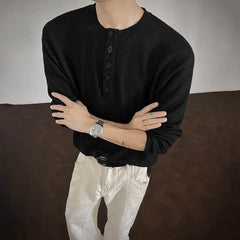 HEARUJOY  -  Autumn New Men's Knitted Long-Sleeved T-Shirt American Retro Fashion Trend Leisure High Street Loose Simple Men's Tops