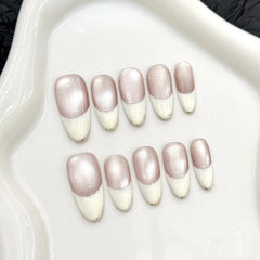 YICKYUE  -  10pcs Handmade Press on Nails French Cat Eyes Shiny Design Fake Nails for Women Girl Wearable Fashion Almond False Nails