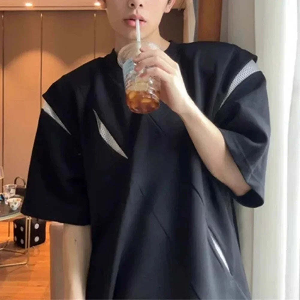 HEARUJOY  -  Brand New Shirt Fashion High Street Top Casual Summer Outfits Black Irregular Pattern O Neck Style Regular Length