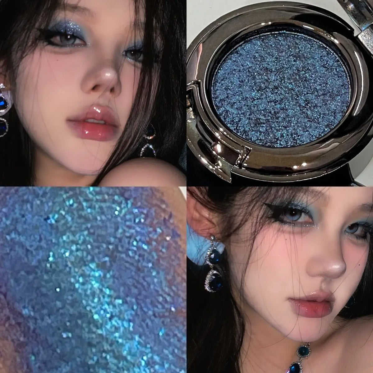 YICKYUE  -  Metallic Glitter Smoked Green Eyeshadow Cream Chameleon Blue Sparkling Shimmer Highlighter Eyeshadow Palette Eye Shadow Makeup