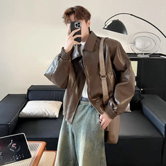 Hearujoy Retro Biker Clothing Leather Coat Jacket Men's Spring and Autumn Korean Fashion Streetwear Leather Jacket Casual Men's Clothing