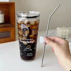 YICKYUE  -  1000ML Glass Water Cup Large Capacity Temperature Resistant Drinking Cup For Girls With Lid and Straw Milk Juice Coffee Mug