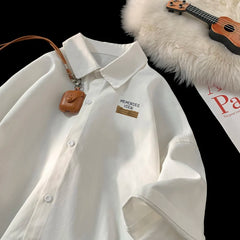 YICKYUE  -  Men's Oversized Shirts Funny Letter Print Mens Blouse White Fashion 5XL Oversize Shirt Casual Wear Summer for Men New Clothing