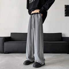 HEARUJOY  -  Elastic Waist Suit Pants Men Fashion Society Pants man solid thin New Korean Loose Straight Casual Pants Mens Office Trousers