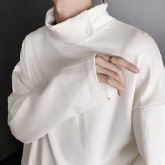 HEARUJOY  -  Fashion Style Spring Autumn New Men's Japanese Simple Sweatshirt Loose Personality Half Turtleneck Bottoming Shirt Male Clothes