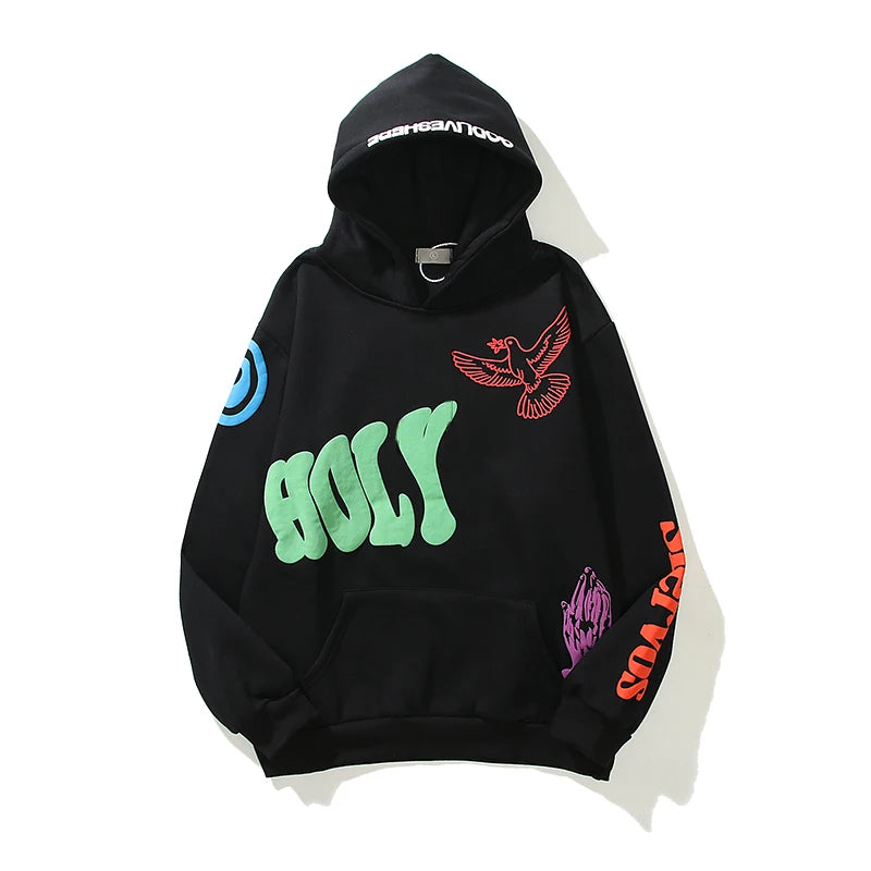 Hearujoy High Street  Graffiti Letter Foam Pullover Baggy Hooded Hoodies for Men and Women Harajuku Thick Fleece Sweatshirts Oversize