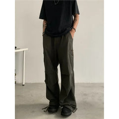 HEARUJOY  -  Retro Japanese Style Clean Fit Drop Crotch Paratrooper Workwear Pants Thin Casual Long Trousers for Men And Women