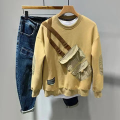 Hearujoy Men's Casual Sweatshirts Fashionable Street Hip-Hop Stitched Japanese Style Round Neck Long-Sleeved Tops For Spring And Autumn