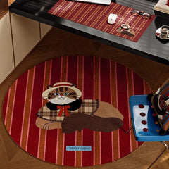 YICKYUE  -  Living Room Carpet Featuring Cat Model Design Bedroom Floor Mat Retro High-end Round Rug Comfortable Loop Pile Home Decor Rugs