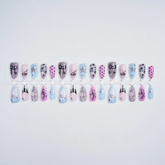 YICKYUE  -  30pcs 3D Buttons Decor Press On Nails Wearable Fake Y2k Nails Bowknot Heart Pearl Almond Tips Elegant Manicure For Fashion Party