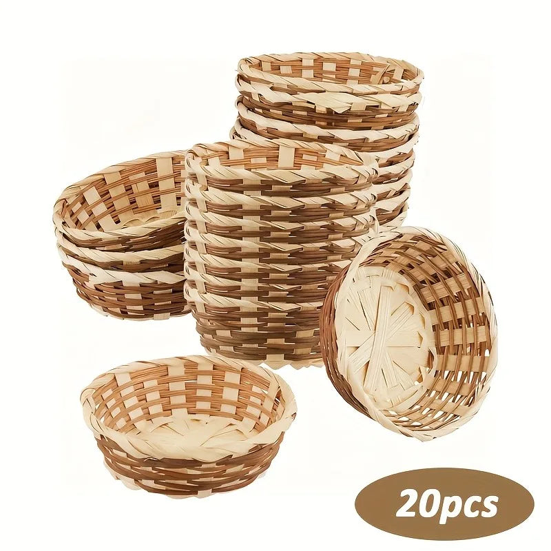 YICKYUE  -  15/20pcs Small Bamboo Woven Fruit Basket Kitchen Restaurant Display Decor Vegetable Basket Fruit Plate Decorative Storage Basket