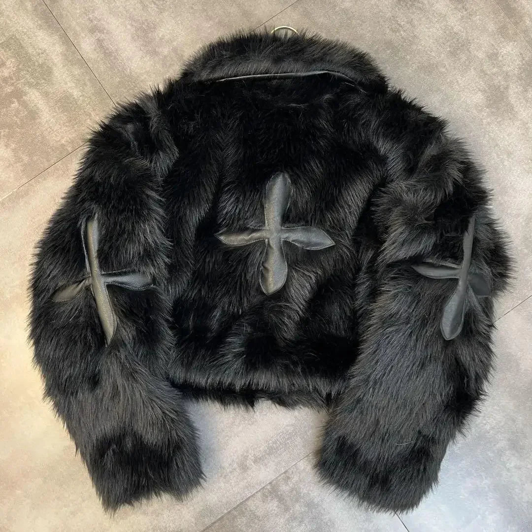 Hearujoy Fur cotton coat winter women's coat lapel long sleeve patch PU cross cotton coat 2024 trendy brand tops