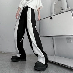 Hearujoy Men's Trousers Korean Style Fashion Highend Black And White Patchwork Straight Casual Pants Trend Autumn Streetwear 9C2406