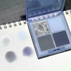 YICKYUE  -  4-Color Glitter Blue Eyeshadow Palette Matte Pearl Shimmer Acrylic Smoky Grey Eye Shadow Palette Long Lasting Makeup Cosmetic