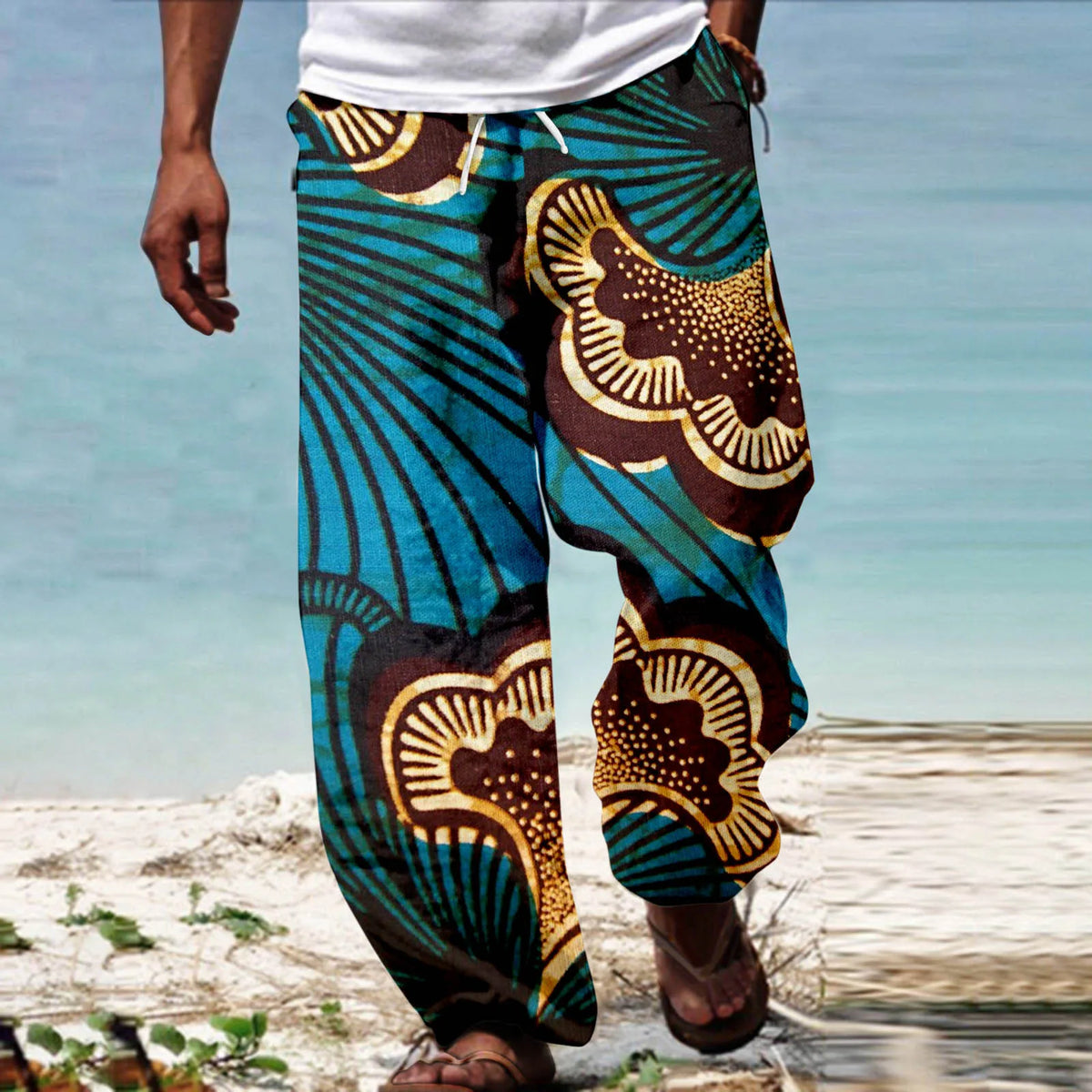 HEARUJOY  -  Men Casual Long Pants Men African Dashiki Traditional Casual Trouser Summer Hawaii Holiday Ankara Beach Floral Pants 남자 여름바지