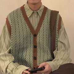 HEARUJOY  -  Men's Knitted Cardigan Sweater Vest Japanese Retro Fashion Trend Street Casual Loose Simple Breathable Niche New Men's Tops