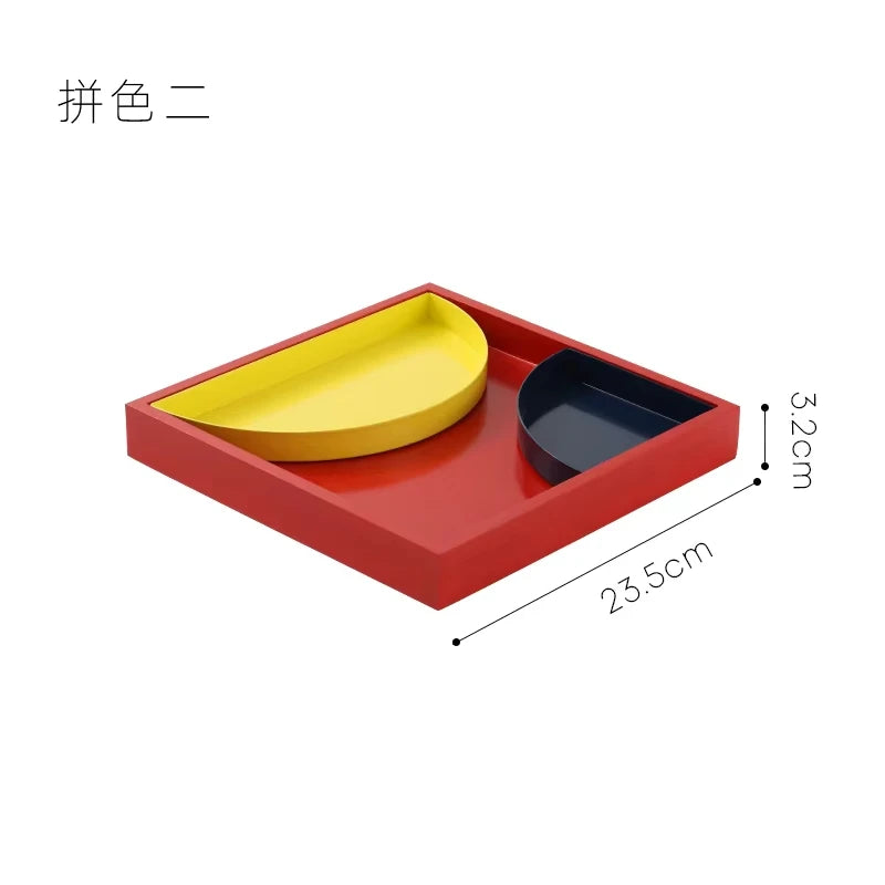 YICKYUE  -  Metal Color-matching Solid Wood Tray Desktop Storage Box Fruit Tray Nordic Simple Storage Tray snack tray 15 sold