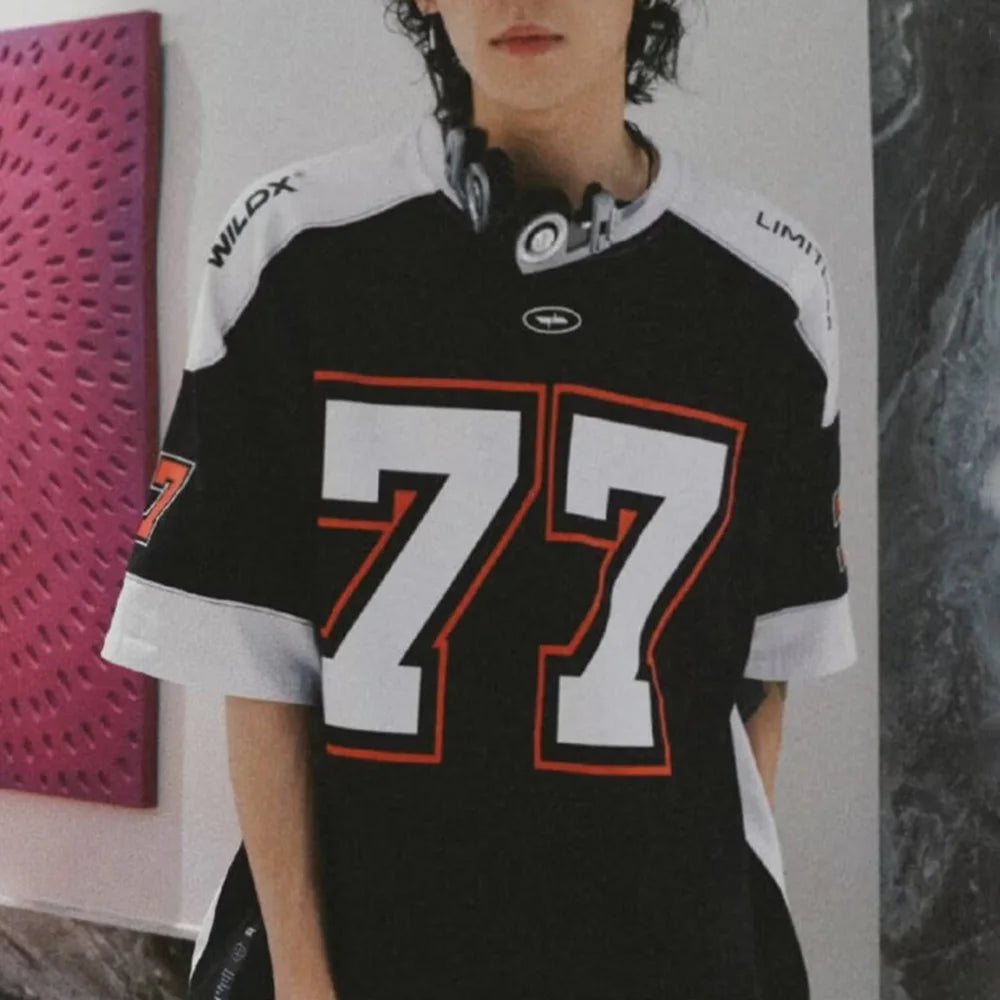 HEARUJOY  -  Mens T-Shirt Sport Jersey Number Hip-Hop Rugby Uniform Short Sleeve American Style Contrast Casual Street Campus Jersey T-Shirt