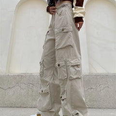 Hearujoy Vintage heavy industry functional wind multi-pocket cargo pants womens hiphop casual high waist pants streetwear women y2k pants