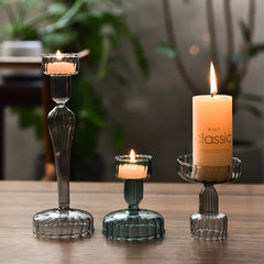 YICKYUE  -  2pcs/set decoration imple candlelight dinner table decoration Candlestick European dual using  Striped glass candlestick
