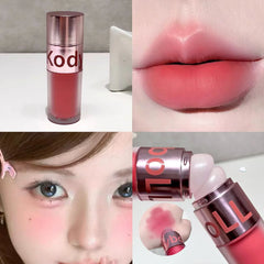 YICKYUE  -  Lip&Cheek Double-ended Makeup Lip Mud Matte Rose Red Lip Tint Peach Blusher Lasting Natual Mousse with Silicone Blending Brush
