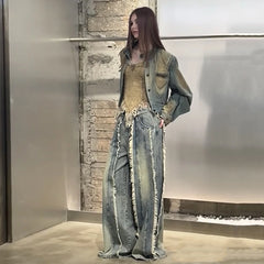 Hearujoy Distressed Vintage Striped Washed Baggy Blue Jeans Pants Mens Wide Leg Casual Loose Denim Trousers Oversized Ripped Cargos