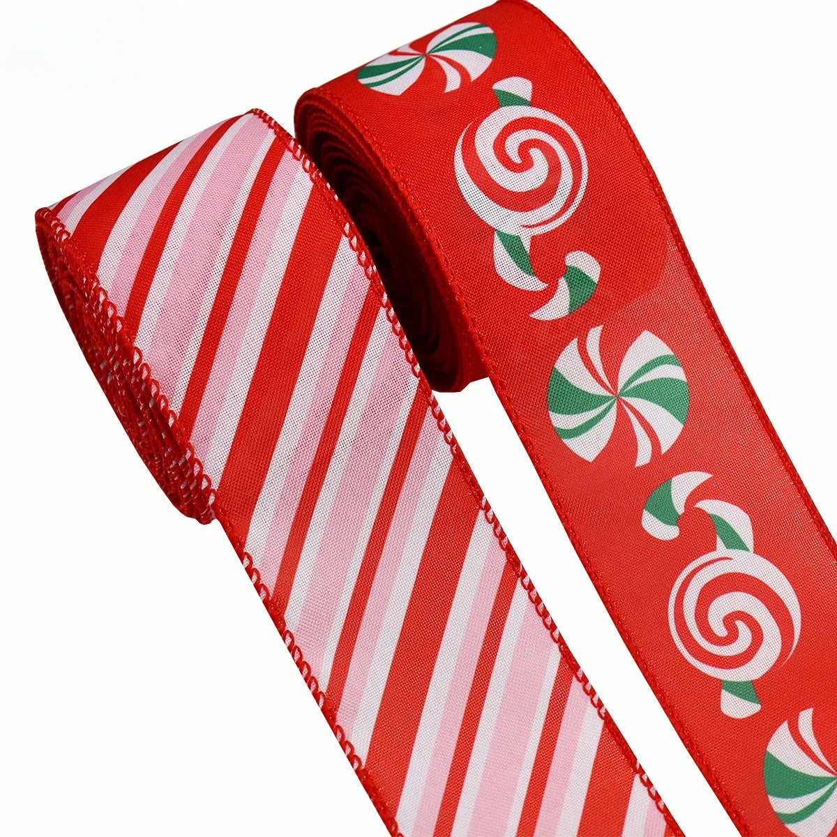 YICKYUE  -  Two Rolls Christmas Ribbon For Wreaths And Bows, Red And Pink Candy Cane Ribbon For Gift Wrapping And Party Decoration Crafts