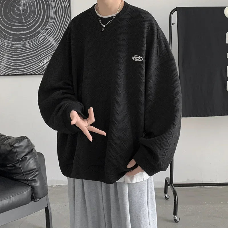 Hearujoy Korean Fashion Sweatshirt Spring and Fall New Striped Loose Pullover Sweater Tops Versatile Streetwear Coat Men's Clothing