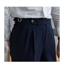 HEARUJOY  -  Italian Style Naples Shorts Men Summer Seersucker High Waisted Paris Buckle Suit Middle Pants England Business Casual Shorts