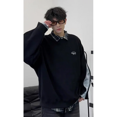 HEARUJOY  -  American Fake Two-piece Round Neck Sweatshirt Spliced Shirt Retro Design Loose Couple Jacket