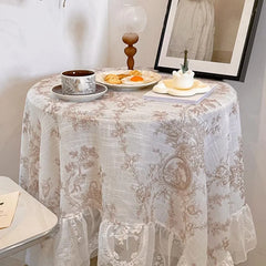 YICKYUE  -  French Retro Style Lace Tablecloth Elegant Ruffle Pastoral Table Cloth Coffee Table Nightstand Cover Living Room Home Decoration