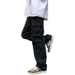 HEARUJOY  -  Trendy Korean Workwear Pants for Men Spring Autumn Loose Straight Casual Hong Kong Sle Pure Cotton Long Pants with Big kets