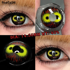 YICKYUE  -  2pcs Cosplay Color Contact Lenses Yellow Black Soft Contact Lenses Halloween Role Play Party Crazy Cosmetic Lense 14.50mm