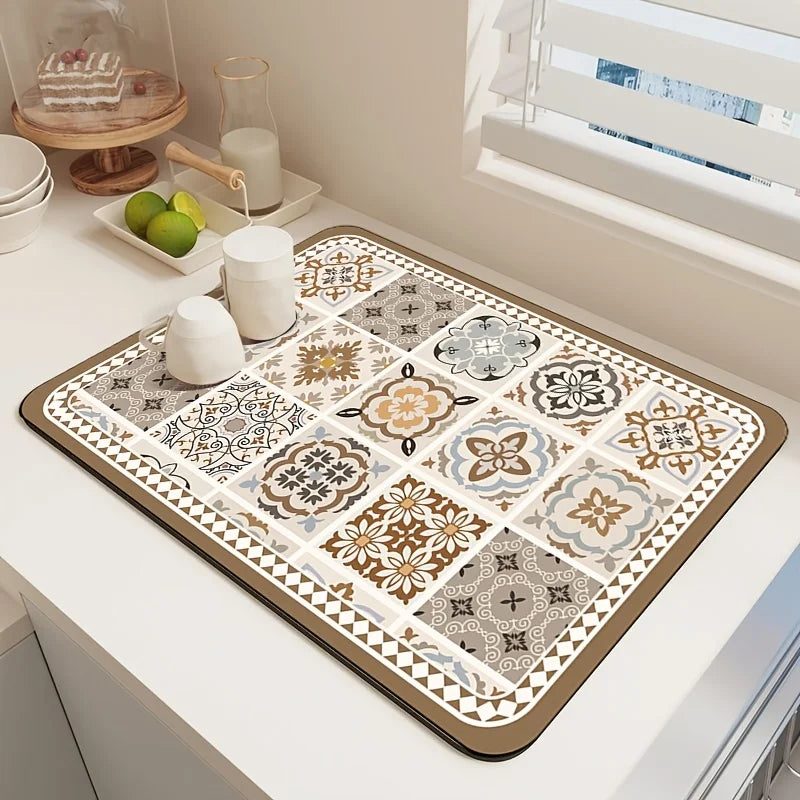 YICKYUE  -  Coffee Machine Absorb Water Pad Tabletop Tableware Drying Mat Diatom Mud Kitchen Anti Slip Countertop Mat Tableware Drain Pad