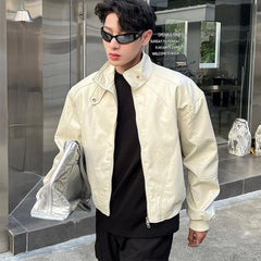 HEARUJOY  -  Spring New Mens Leather Jacket Stand Collar Korean Fashion Loose Hip Hop Motorcycle Coats Outdoor Racing Suit Tops Trend