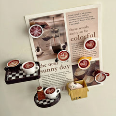 YICKYUE  -  Coffee Shop Carton Lazy Cat Fridge Magnets Chessboard Tray Miniature Bread Latte Cup Home Decoration Light Sign Simulation Gifts