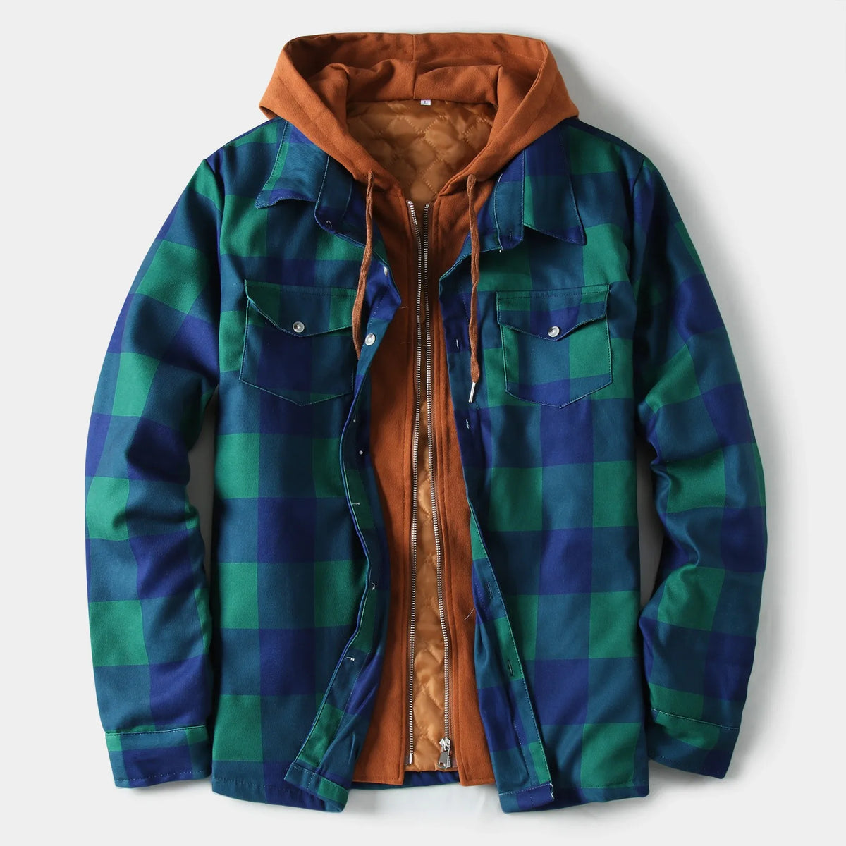 HEARUJOY  -  Men'S Winter Plus Size Plaid Jacket Korean Thickened Turndown Pocket Hooded Jacket Thick Loose Shirt Top Jacket Mens Clothing