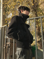 Hearujoy Techwear Bomber Jacket for Men Cleanfit Cropped Baseball Jacket Coats Male Zipper Shoulder Pad Turtleneck Streetwear