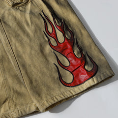Hearujoy Ankle Flame Embroidery Straight Loose Cargo Pants for Men High Street Pockets Casual Denim Trousers Oversized Unisex Jeans