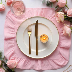 YICKYUE  -  4/6/10Pcs Ruffle Cloth Napkins Round/Rectangle Placemats Weddding Table Decorations Washable Cotton Fabric for Kitchen Christmas