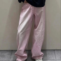 Hearujoy Streetwear Gradient Color Washed Pink Dirty Jeans for Men and Women Straight Casual Baggy Denim Trousres Oversized Loose Cargos