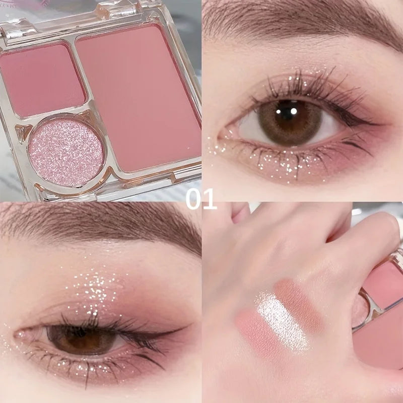 YICKYUE  -  3-Color Blush&Eyeshadow Palette Compact & Pigmented Long-Lasting No Smudge No Fade Contour&Highlight Travel-Friendly Makeup Kit
