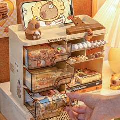 YICKYUE  -  Cute Stationery Storage Box Organizer Multi-funct Desktop Drawer Oblique Pen Holder Office Organization Dust-proof Storage Rack