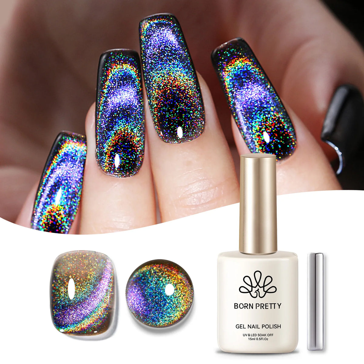 YICKYUE  -  15ml Lasers Glitter Cat Magnetic Gel Nail Polish Rainbow Glass Bead Shining Glitter Soak Off UV LED Varnish