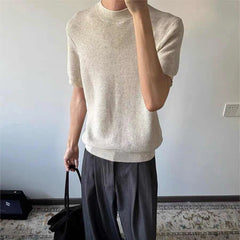 HEARUJOY  -  Summer New Men's Knitted Short-sleeved T-shirt American Fashion Trend Casual Simple Loose Breathable Unisex Men's Tops