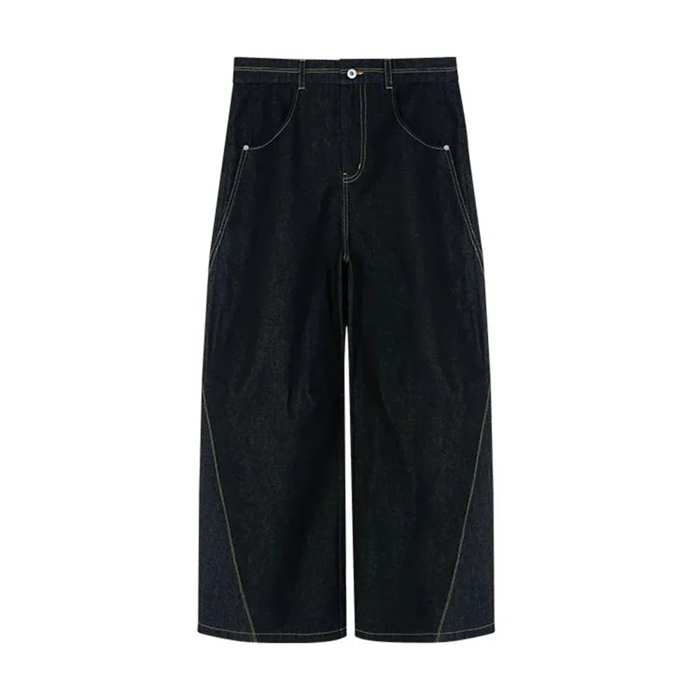 Hearujoy Man Pants Jeans Y2K Unique Five Pointed Star Stitching Design Dark Wash Denim Bootcut Trousers Baggy Jeans Unisex Men's Clothes